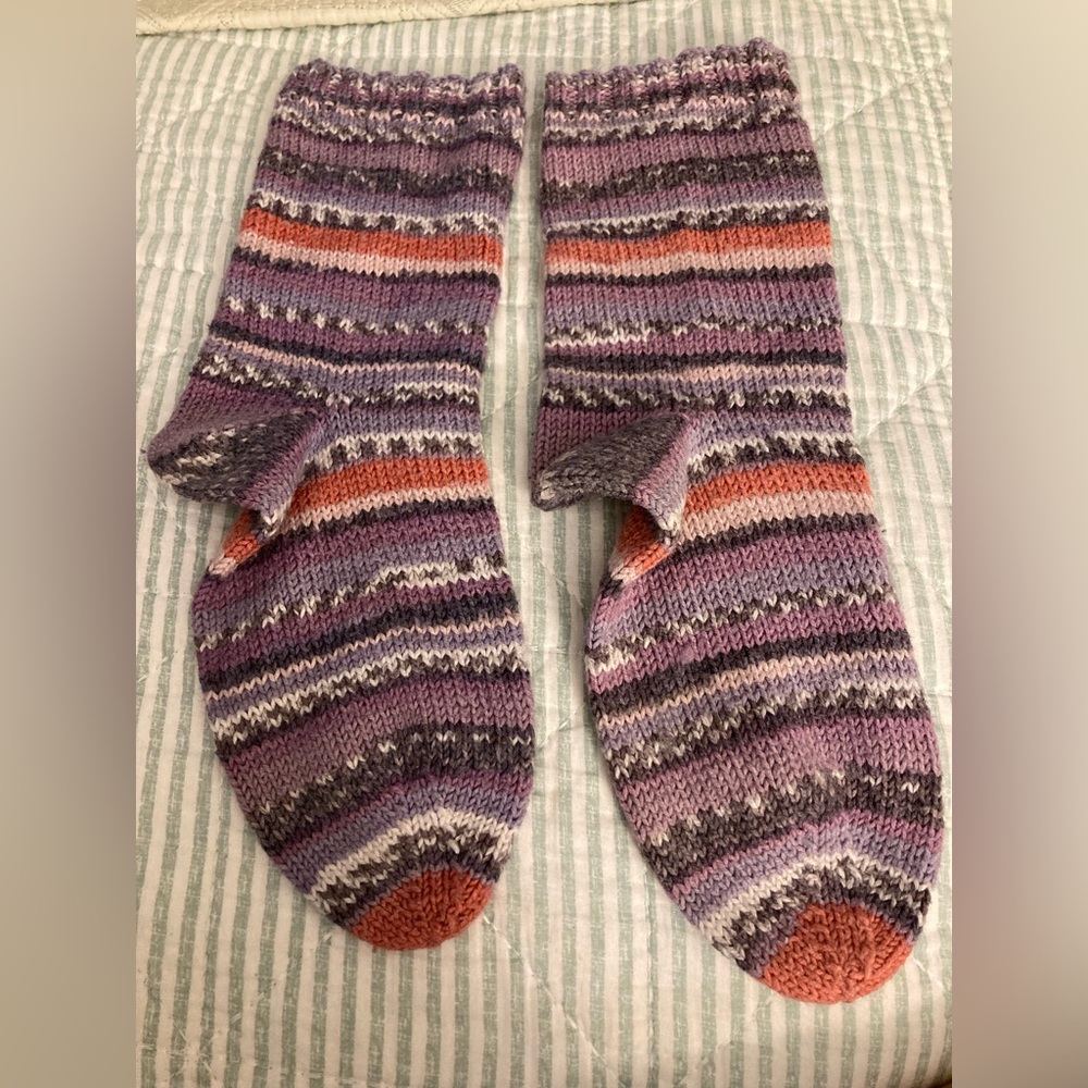 Handmade Hand-knitted Socks Self Striping Variegated Yarn